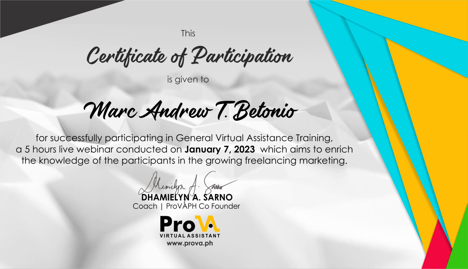 pro-va-certificate